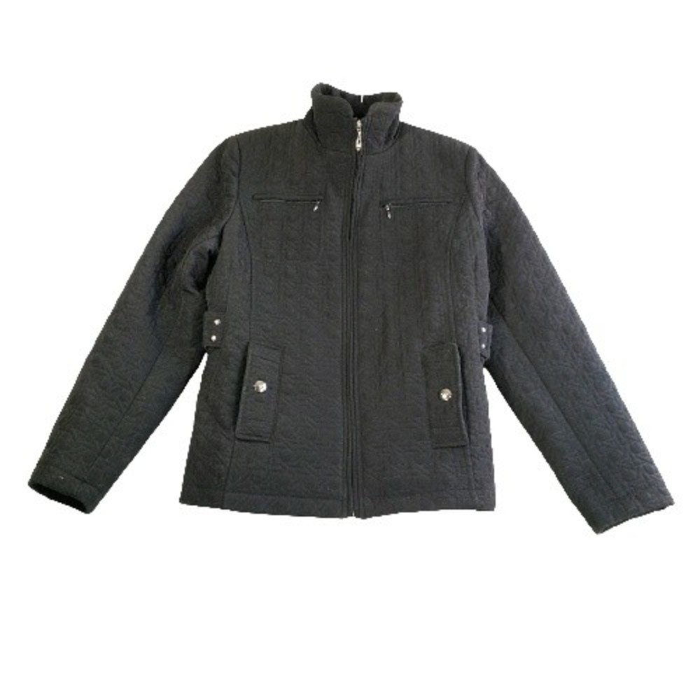 Gallery Quilted Jacket Coat Womens Small Black 4 Pockets Cinched Back Classic